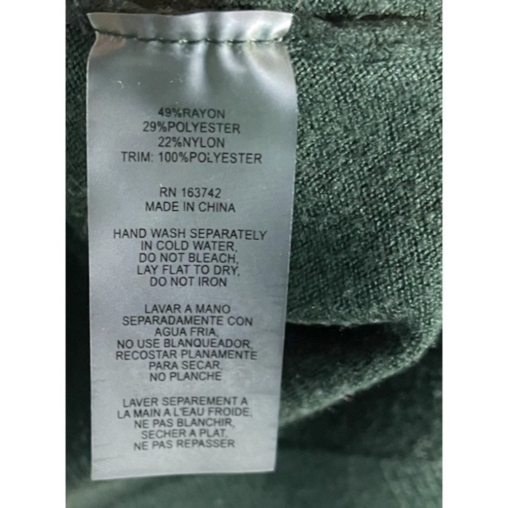Sioni Milano Women's Green Crew Sweater Sheer Flower Embellished Sleeves Size M - Picture 4 of 6